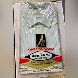 VINTAGE CPM durable Press Haband Men's Light Blue Striped Dress Shirt